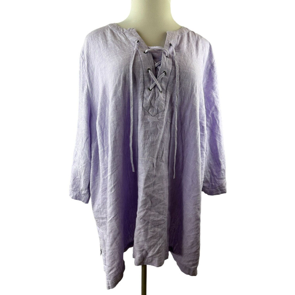NWT Catherines Linen Blend Tunic Top Lagonlook Light Purple Womens Plus Size 4X - Picture 3 of 8